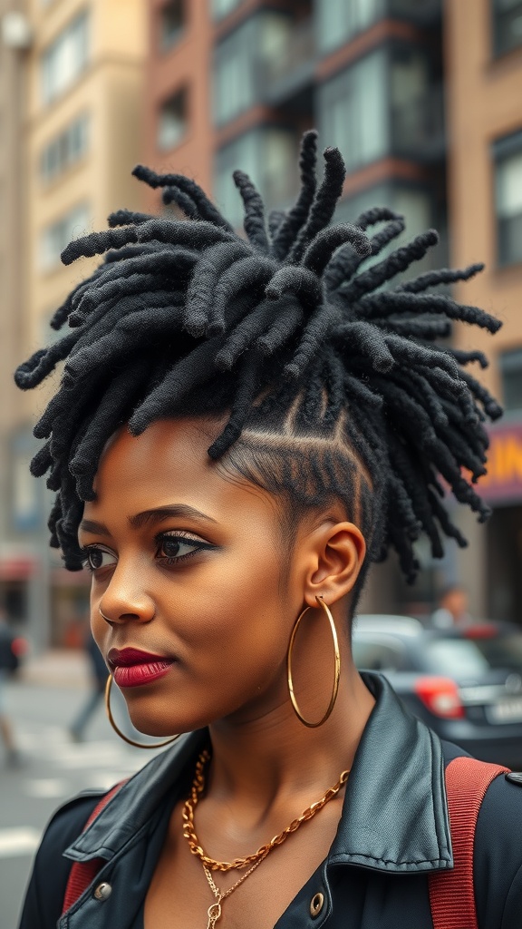 A close-up view of layered locs with an undercut hairstyle, showcasing neat twists and a stylish cut.