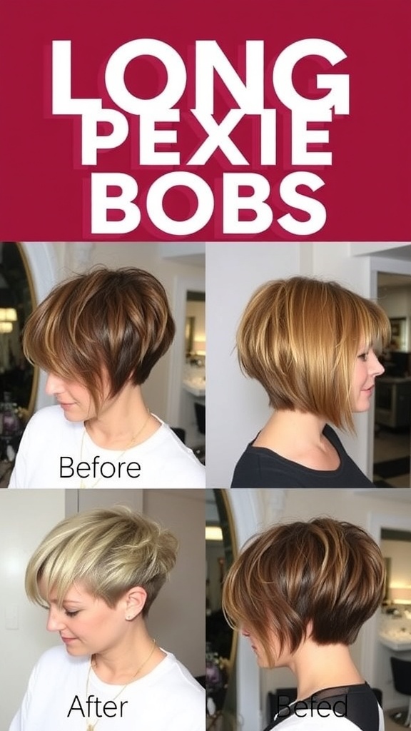 Before and after images of long pixie bob hairstyles