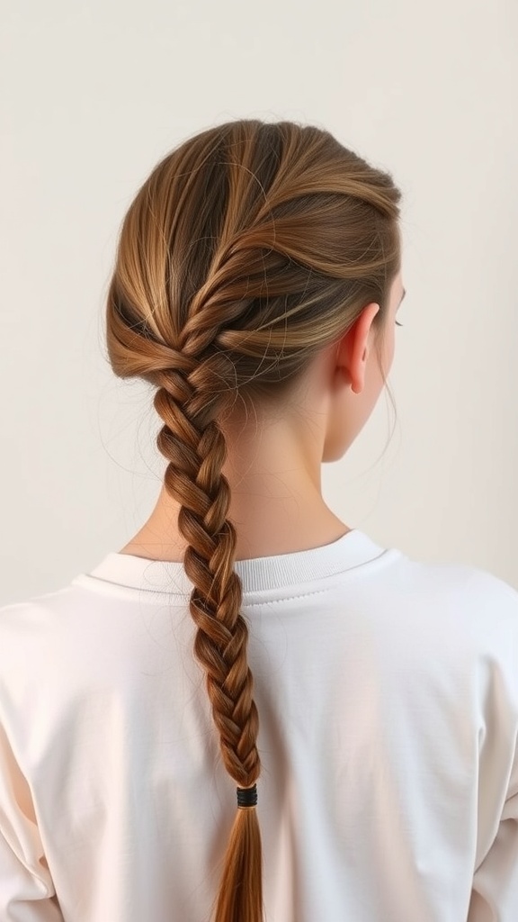 A woman with a braided hairstyle, showcasing a playful braided headband.