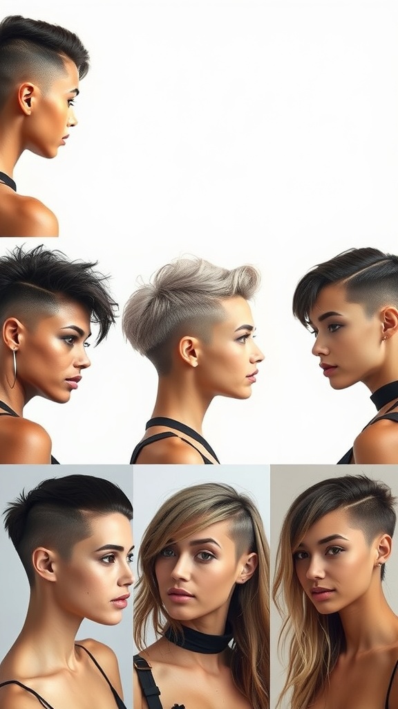 A collage of different faded undercut hairstyles showcasing various styles and textures.