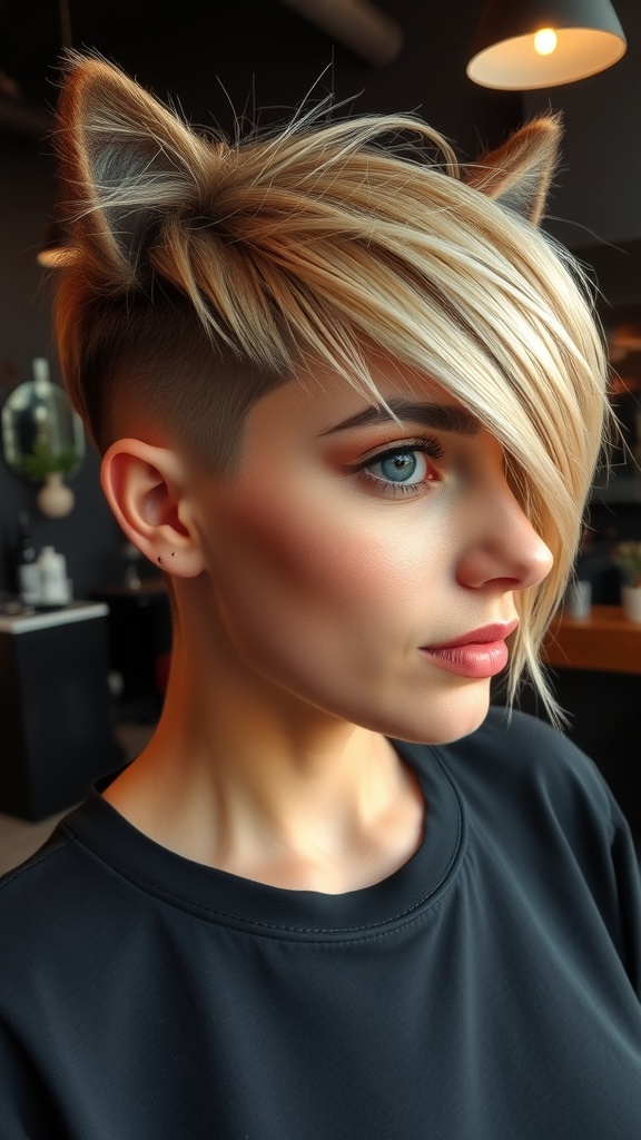 A young man with a shaggy wolf cut hairstyle featuring an undercut, showcasing textured layers and a stylish look.