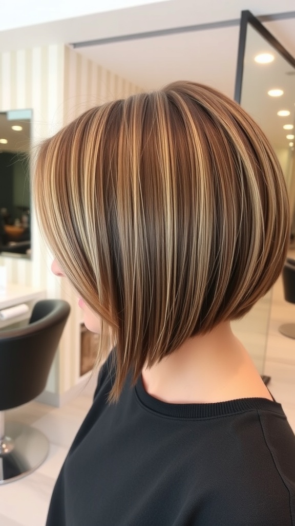 A sleek and straight shag hairstyle with side bangs, showcasing a modern and polished look.