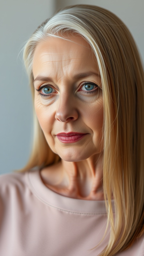 A woman with sleek straight hair, showcasing a polished and elegant hairstyle.