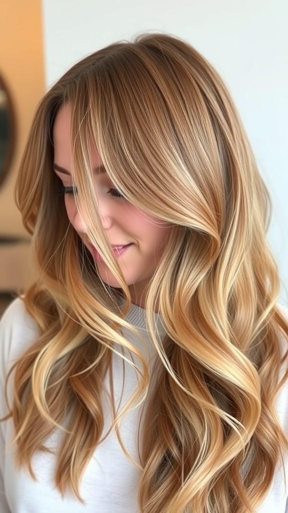 Soft layered butterfly cut hairstyle with flowing waves and highlights