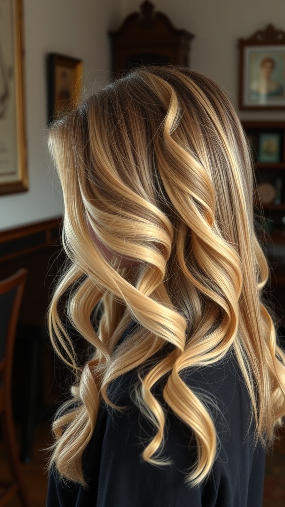 A woman with soft waves and a side part hairstyle, showcasing a classic and elegant look.