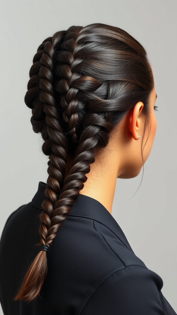 A woman with two sophisticated baby braids styled neatly, showcasing a professional look.
