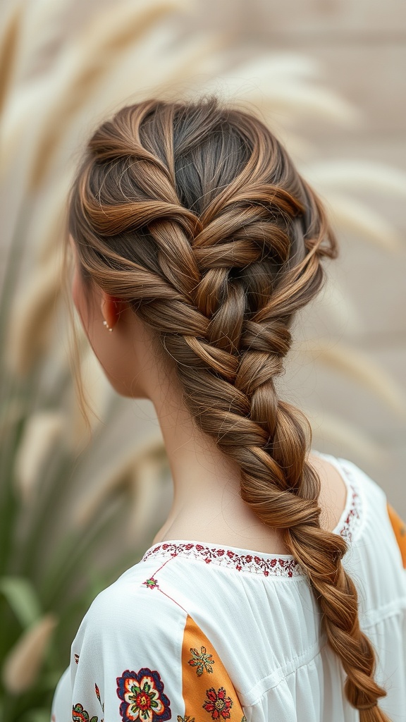 A stylish fishtail braid hairstyle, showcasing intricate weaving and flowing hair.