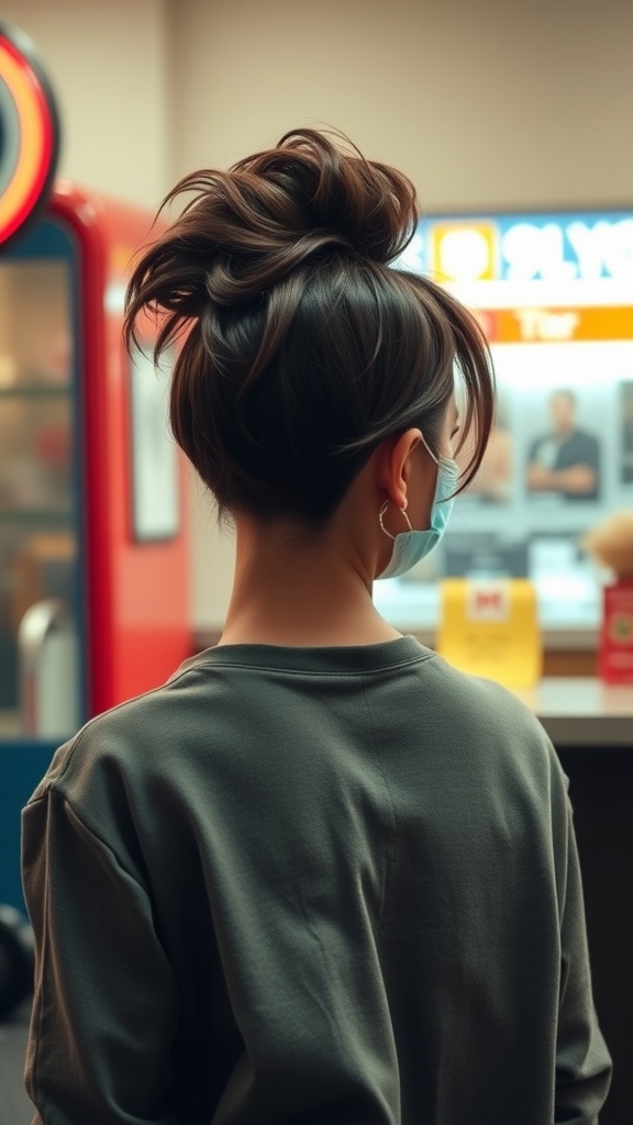 A woman with a stylish flip hairstyle, showcasing a trendy look.