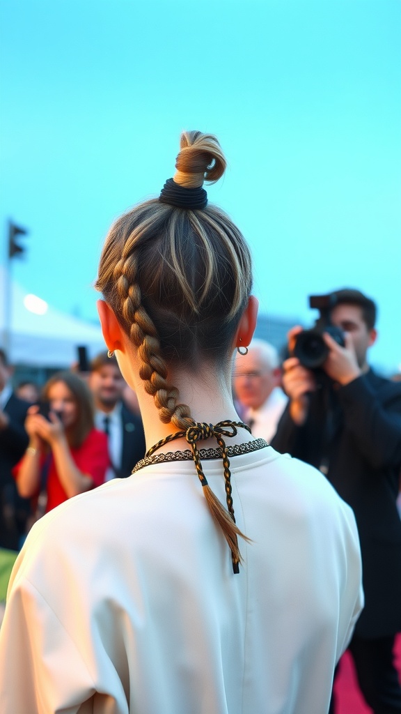 A person with a braided hairstyle featuring a rat tail, showcasing a modern twist on a classic trend.