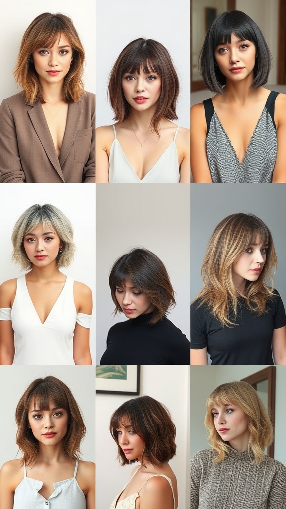 A collage of women showcasing different styles of medium shag haircuts.