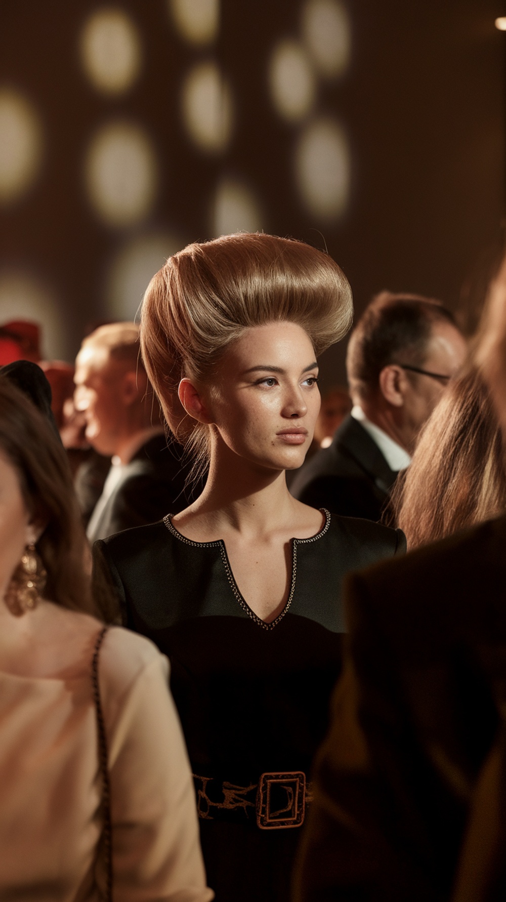 Model with voluminous blowout hairstyle, showcasing elegance and sophistication.
