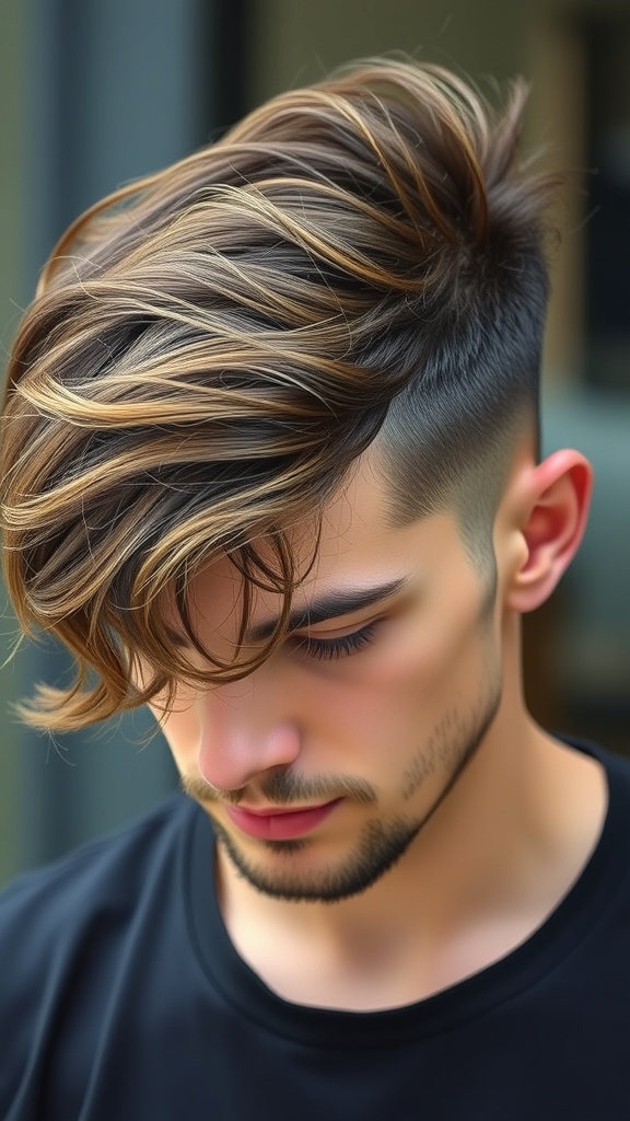 A man with wavy hair styled in a natural finish, showcasing a trendy Korean hairstyle.