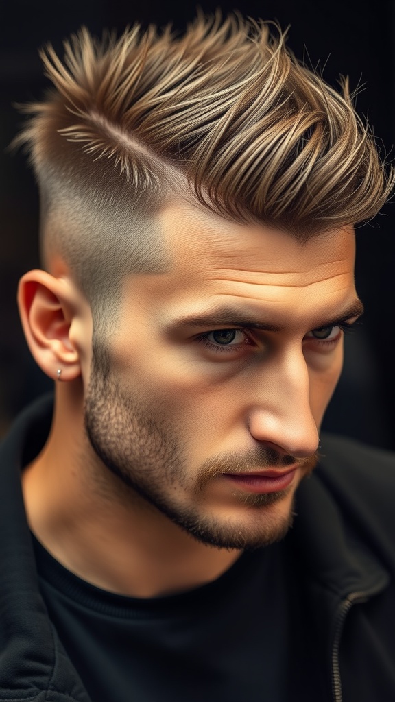 A collage of men showcasing different styles of the wolf cut hairstyle, featuring a central figure with a wild mane and playful ear-like extensions.