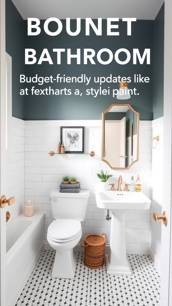 A stylish bathroom featuring a fresh paint color, modern fixtures, and decorative accessories.