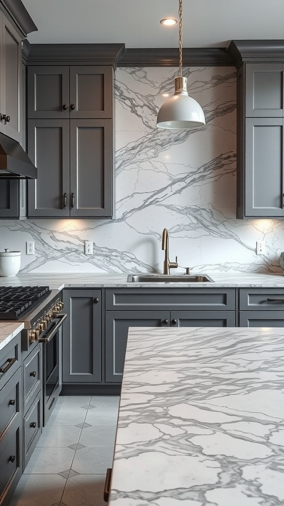 Stylish kitchen featuring chic granite countertops and modern cabinetry.