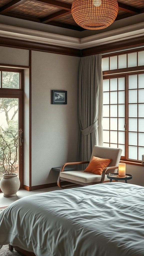 A cozy reading nook with a comfortable chair, a bookshelf, and natural light.