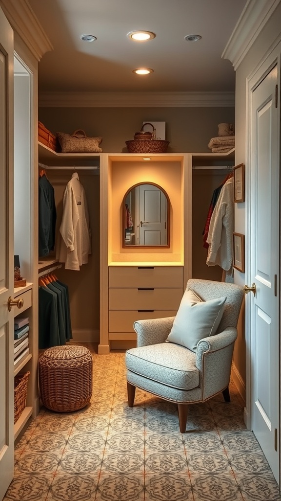 Cozy reading nook with a chair and ottoman in a master suite