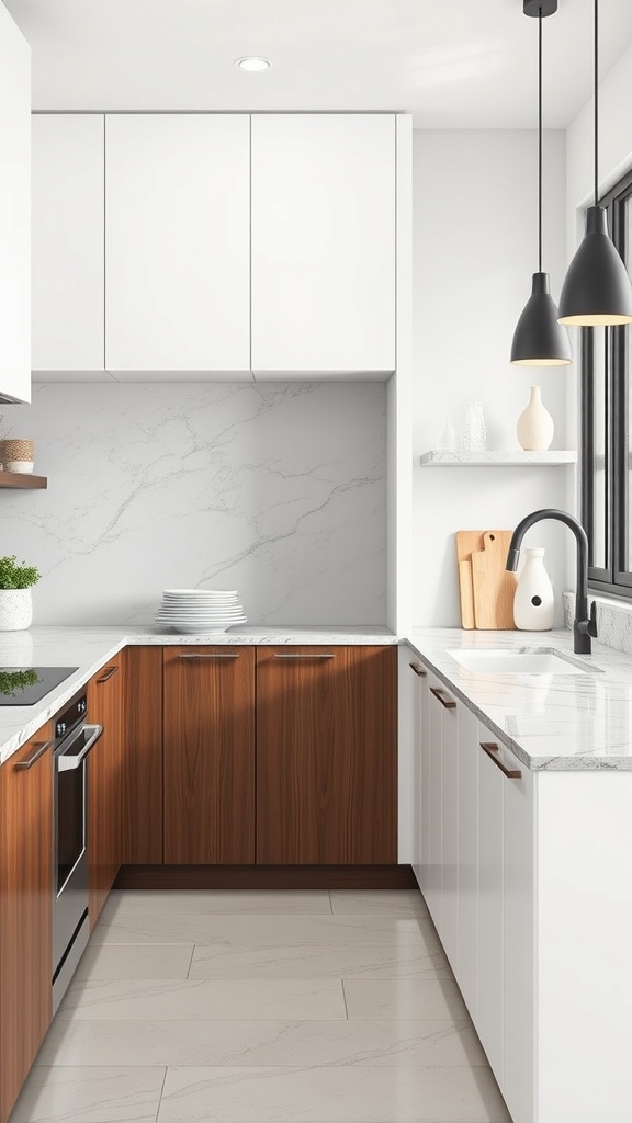 A modern kitchen with customizable laminate countertops and wooden cabinets.