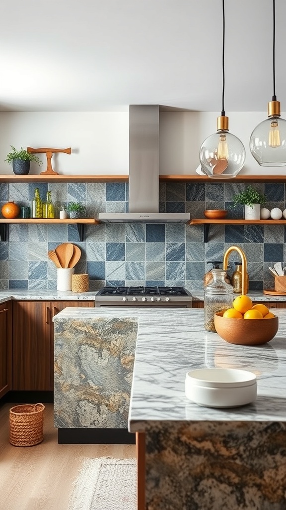 Stylish kitchen with eco-friendly recycled material countertops.