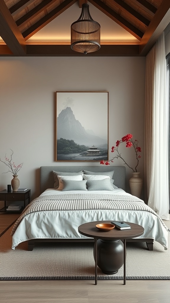 A beautifully designed Japandi bedroom featuring elegant accent pieces.