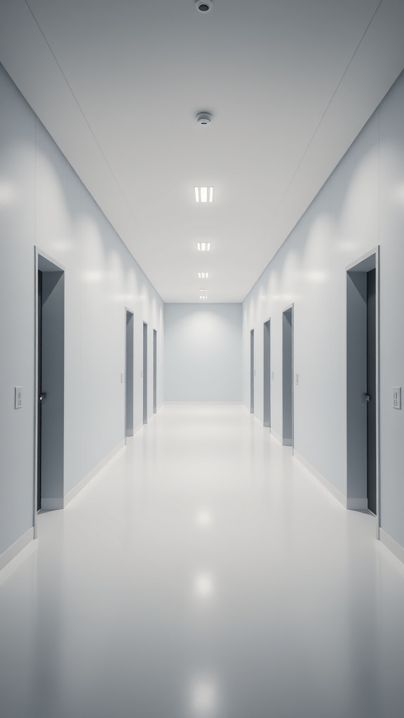 A minimalist modern hallway with clean lines and a simple color palette.