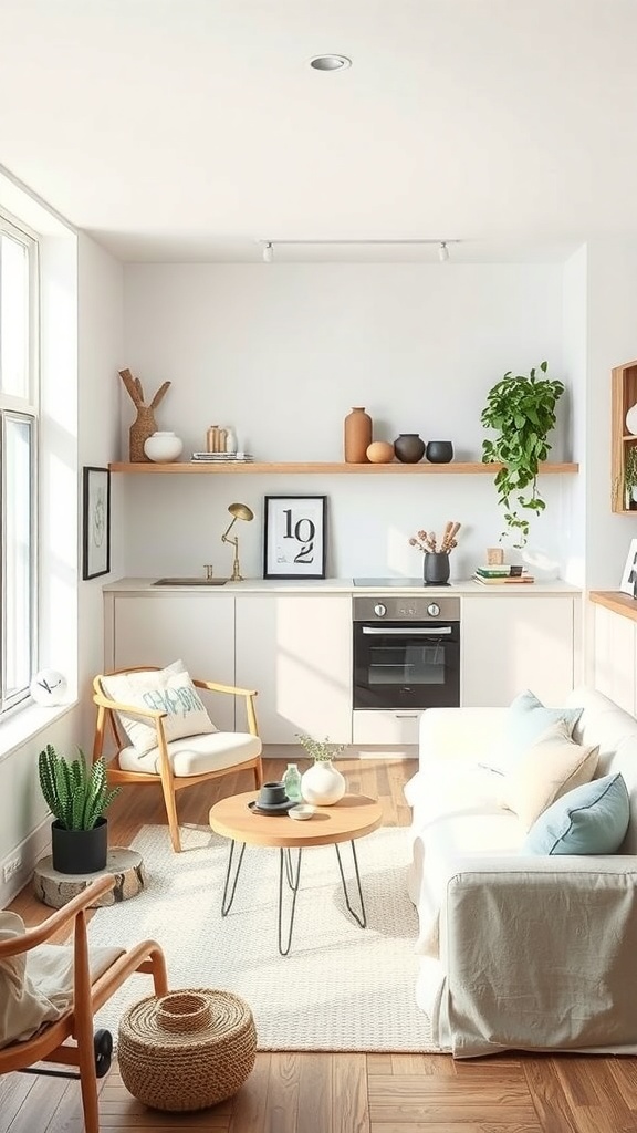 A cozy farmhouse nook with a chair, plants, and decorative items.