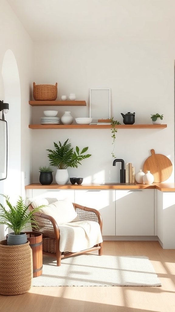 A cozy farmhouse interior featuring textured fabrics and materials.