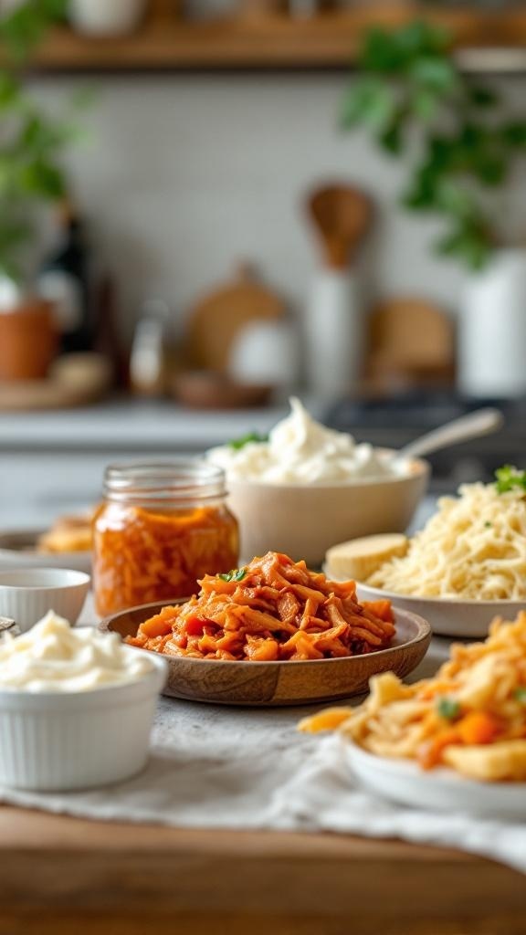 A variety of pasta dishes with sauces and toppings, showcasing healthy meal options.