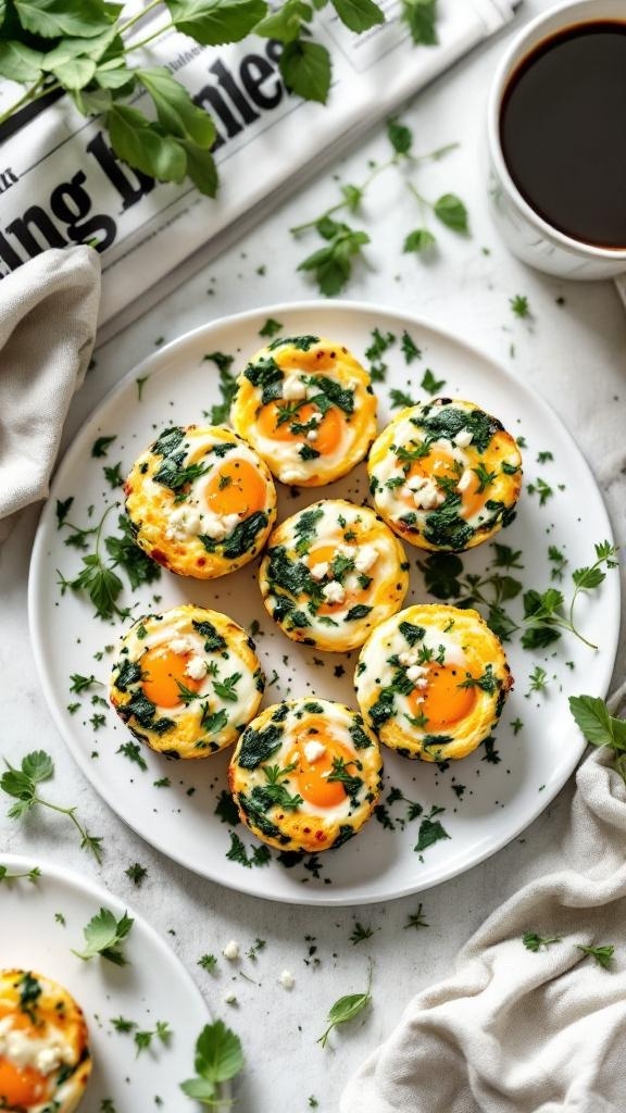 Savory spinach and feta egg muffins on a plate