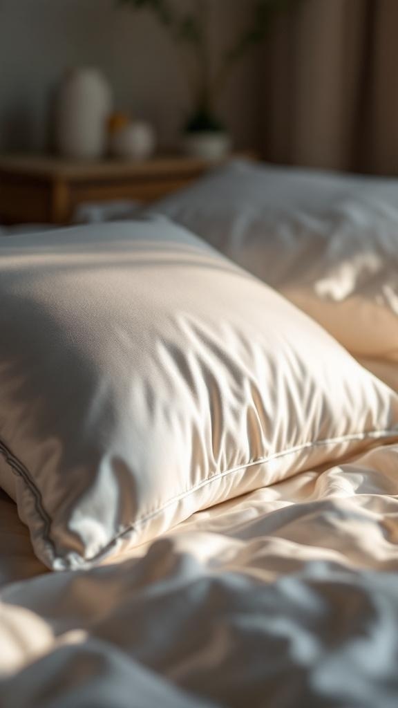 A soft silk pillowcase on a bed