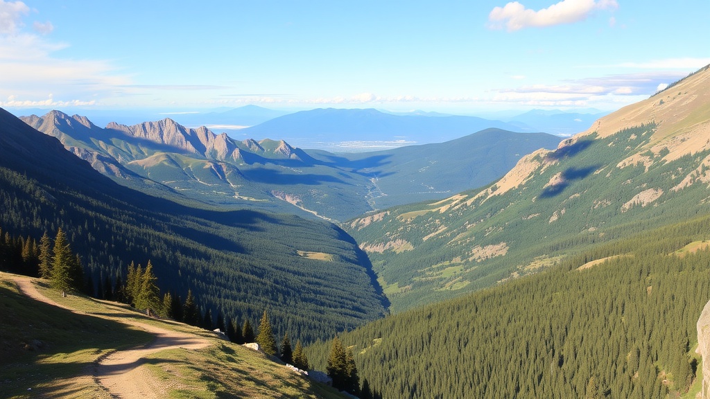 A scenic view of the San Juan Mountains in Colorado, showcasing green valleys and rugged peaks.