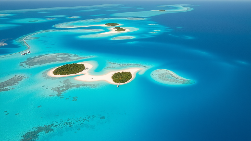 Aerial view of Aitutaki, showcasing its turquoise lagoon and small sandy islands.