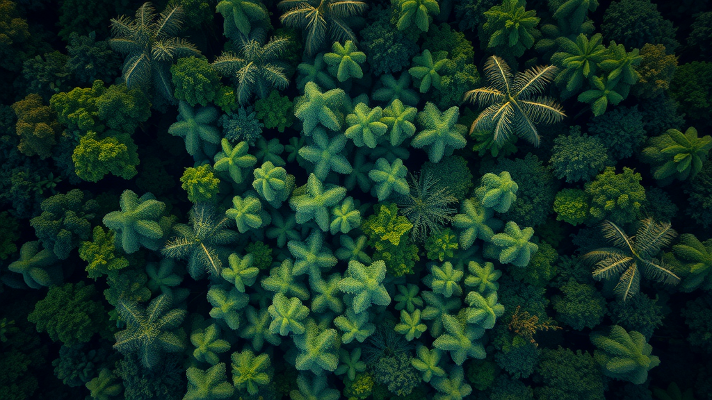 Aerial view of the dense green canopy of the Amazon Rainforest.