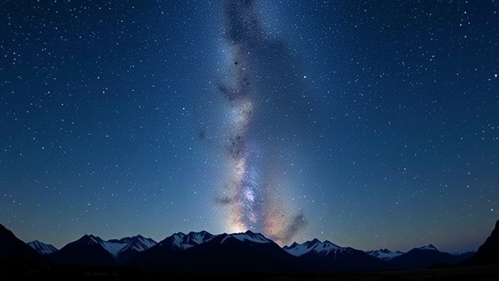 A stunning view of the Milky Way over the mountains in Aoraki Mackenzie International Dark Sky Reserve, New Zealand.