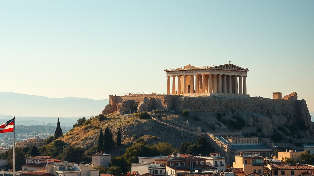 View of the Acropolis in Athens with the city below