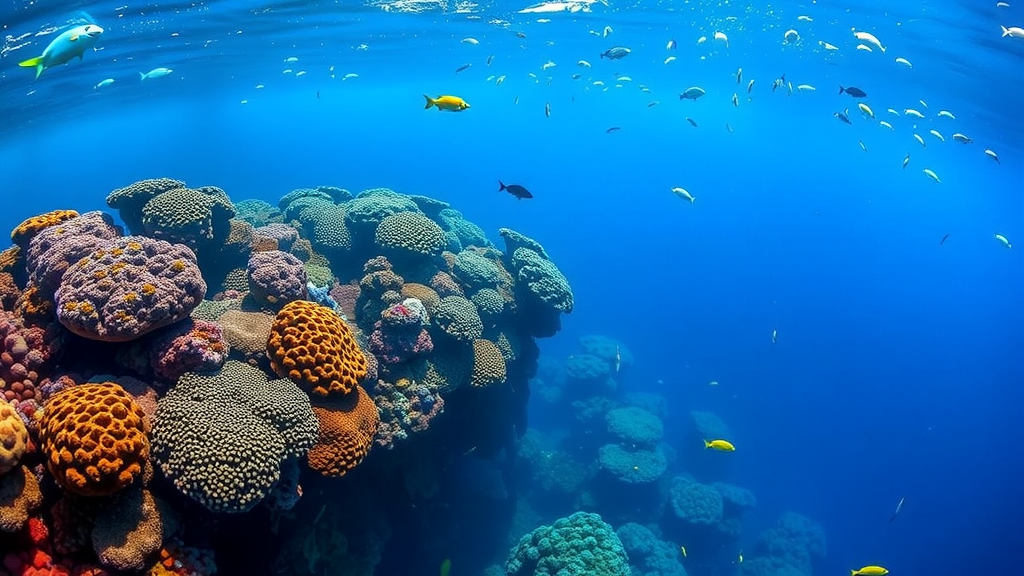 Underwater view of the Great Barrier Reef with colorful corals and fish