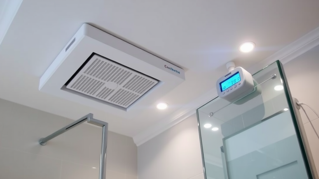 A bathroom ceiling with various ventilation options including fans and vents.