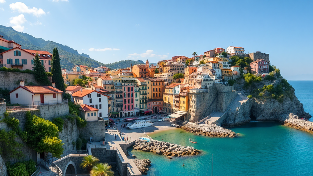 Scenic view of the Amalfi Coast with colorful buildings and turquoise water