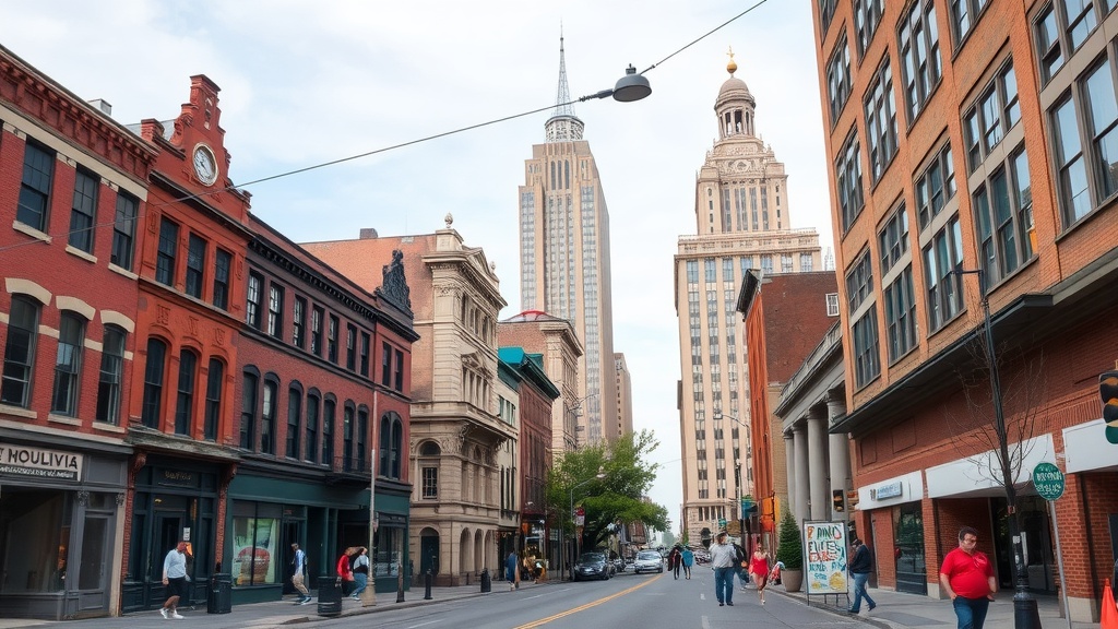 A street view in Birmingham, showcasing a mix of historical and modern architecture.