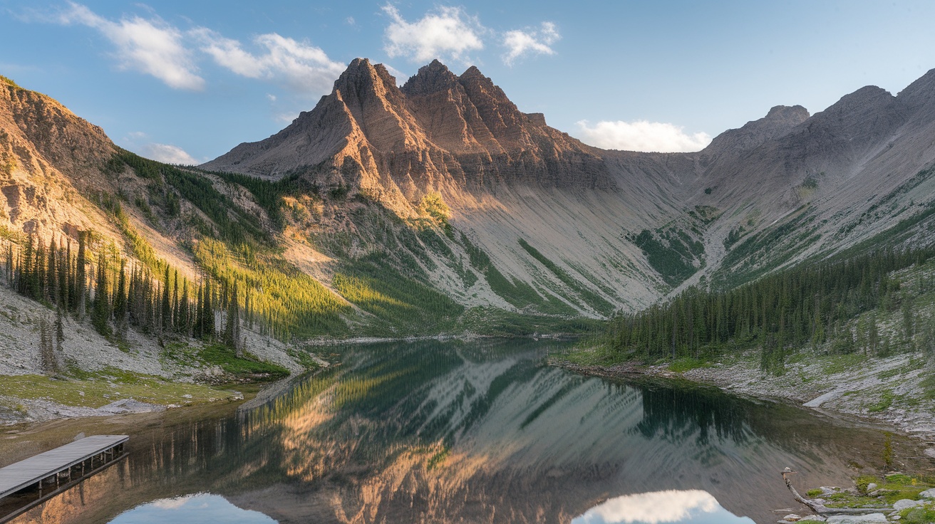 Mountain landscape with reflective lake in the Wind River Range, Wyoming.