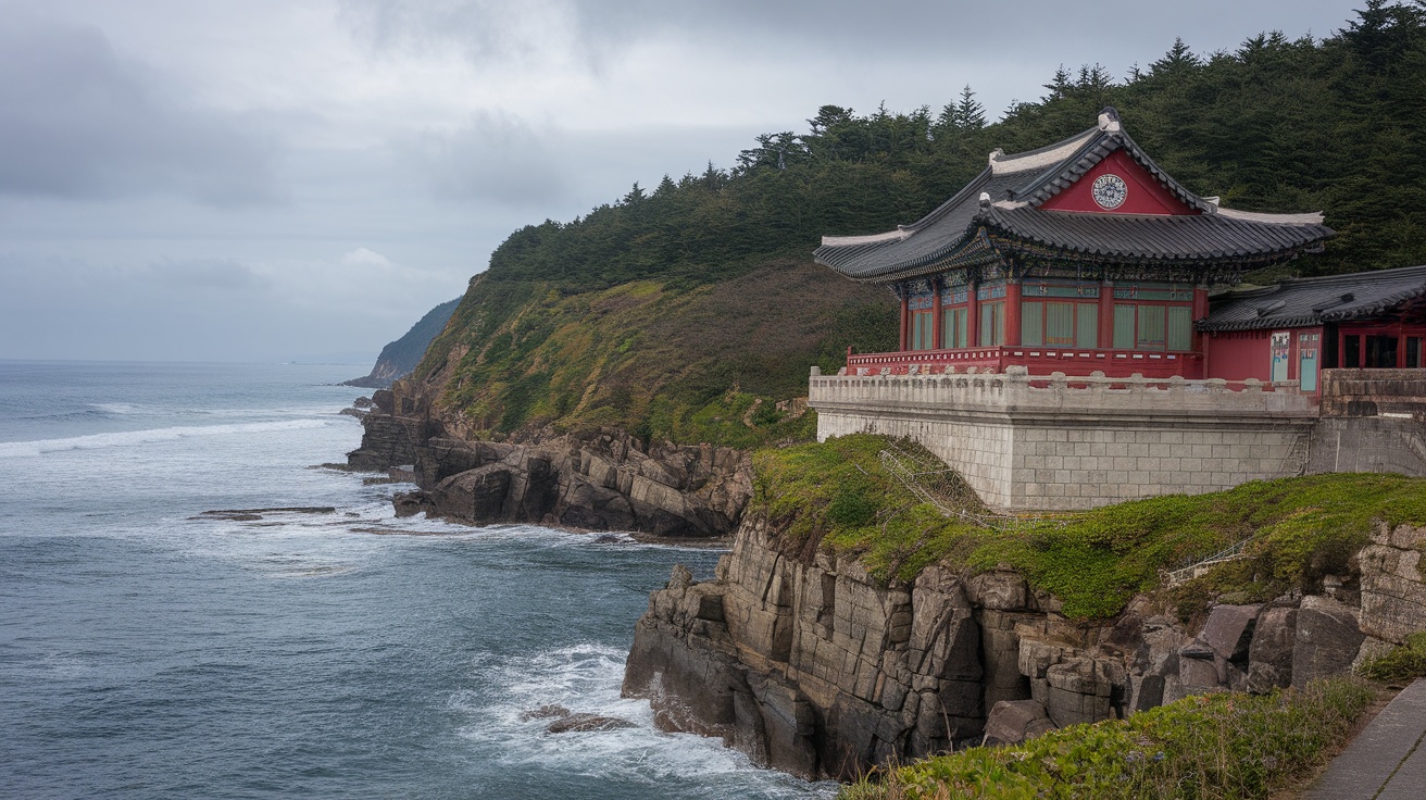 A view of Haedong Yonggungsa temple by the ocean in Busan, South Korea.