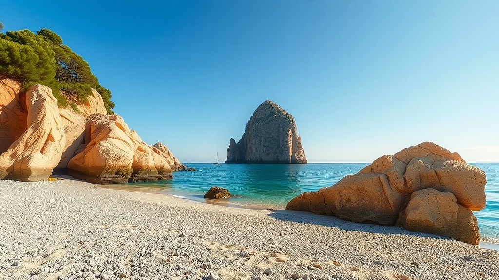 Cala d'Hort beach with clear waters and rock formations in Ibiza