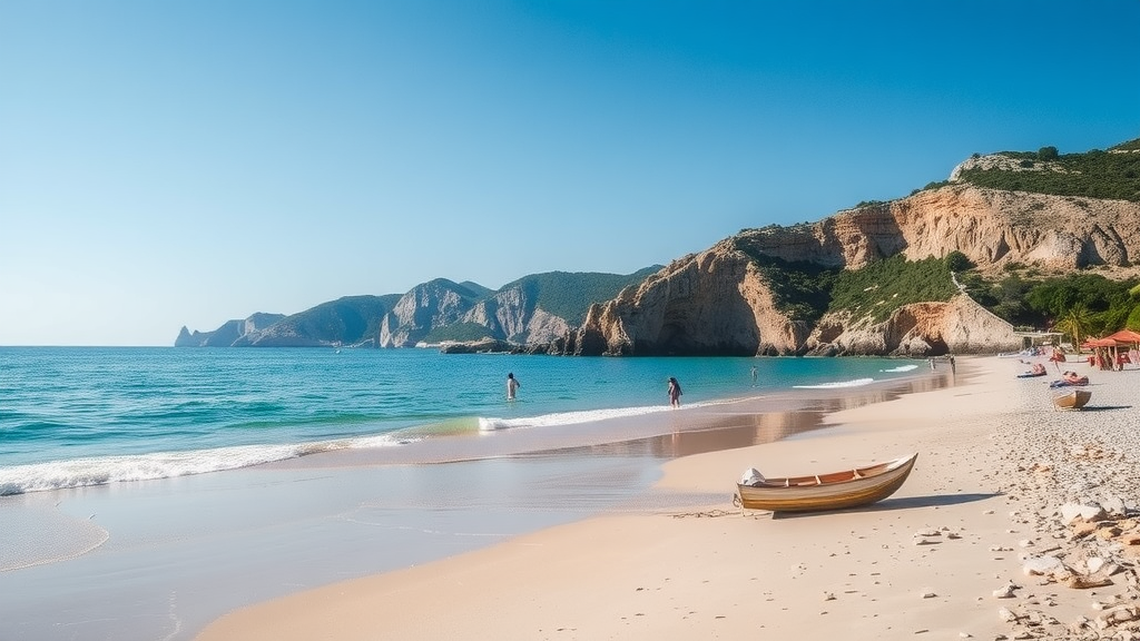 A serene view of Cala Tuent beach in Mallorca, showcasing clear blue waters and rocky shoreline.