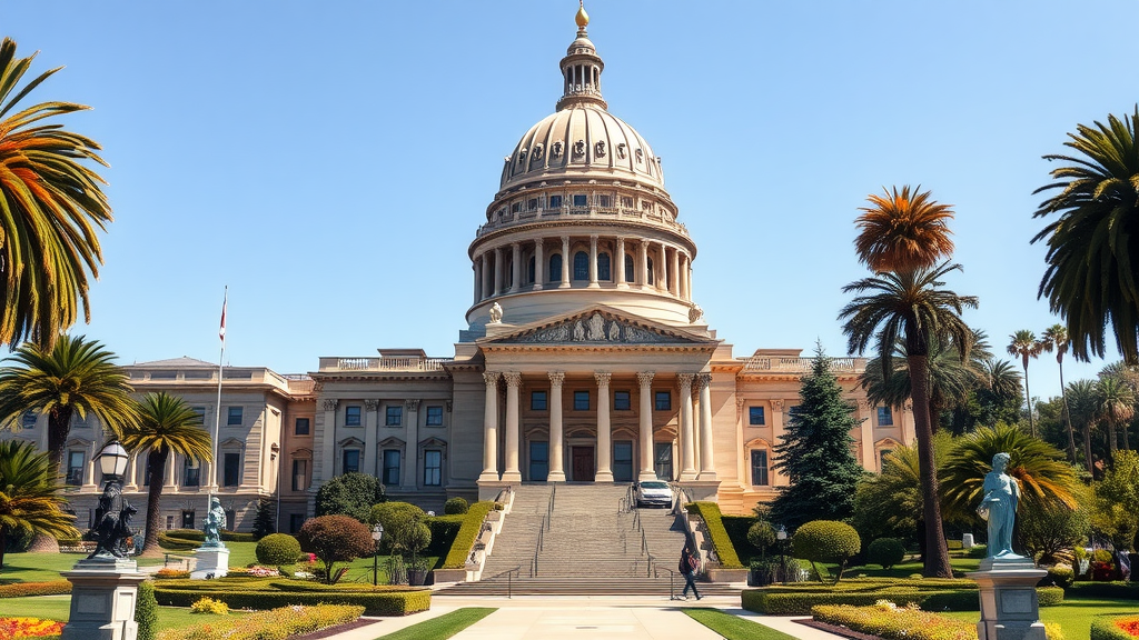 California State Capitol building in Sacramento with gardens