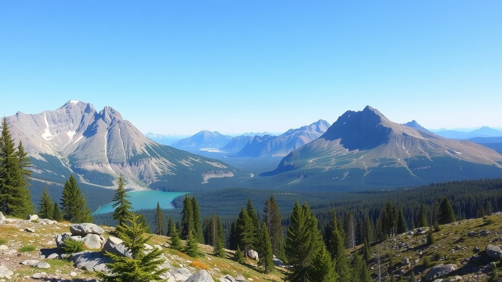 A breathtaking view of Canada's national parks, featuring mountains and a serene lake.