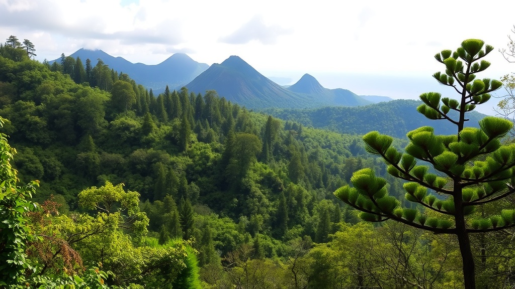 A panoramic view of lush green forests and mountains in the Azores.