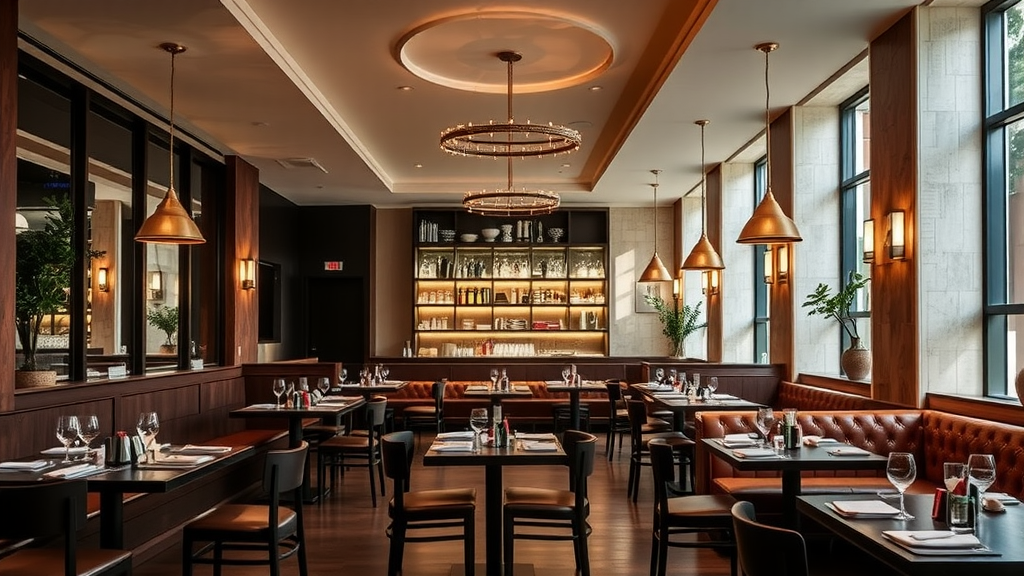 Interior of a modern fine dining restaurant in Charlotte