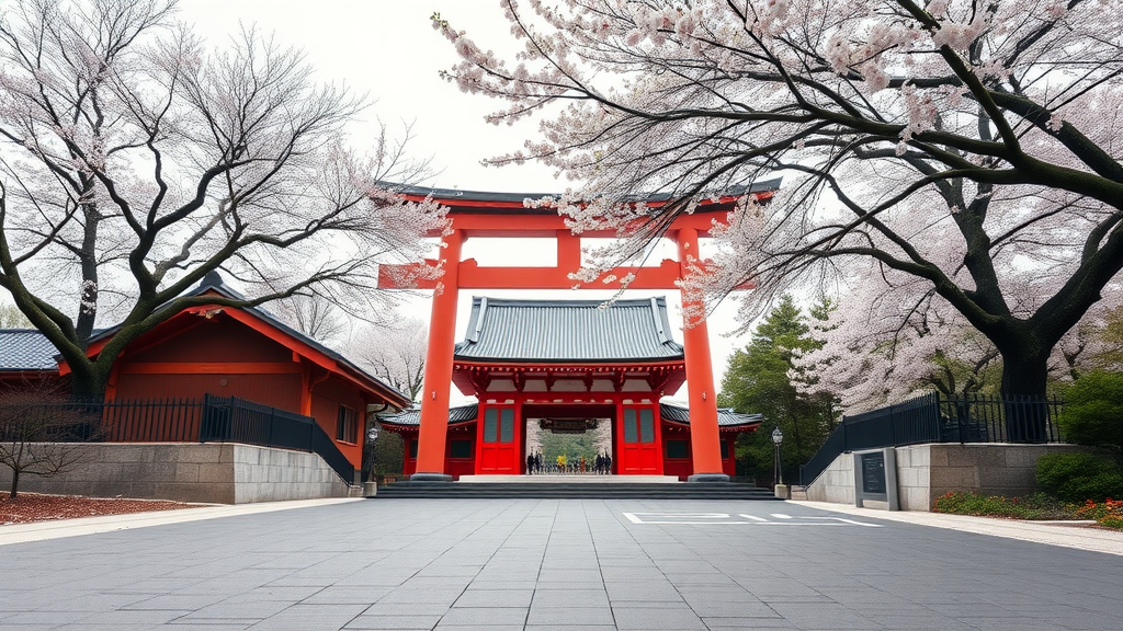 Chion-in temple with cherry blossom trees