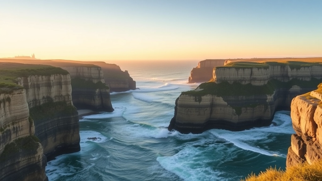 Scenic view of cliffs overlooking the ocean with waves crashing below