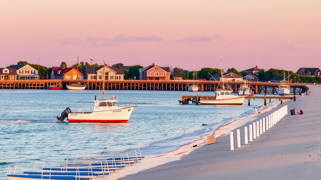 Rockport Texas beach scene with boats and clouds